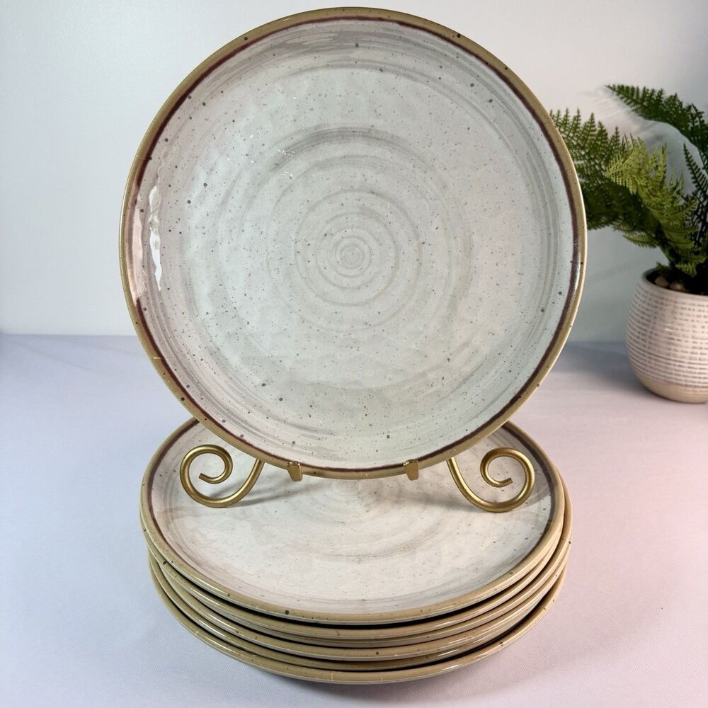 Food Network Set of 7 Melamine Dinner Plates Beige with Brown Border